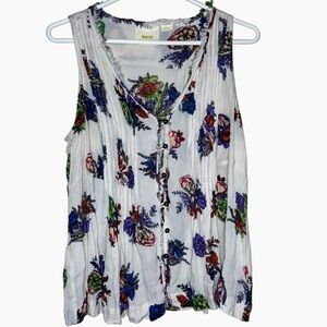 Anthropologie Maeve Cream Floral Sleeveless V-neck Blouse Size Small